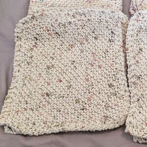 NWNT Handmade Cotton Speckled Cream Knit Washcloths - Set of 4